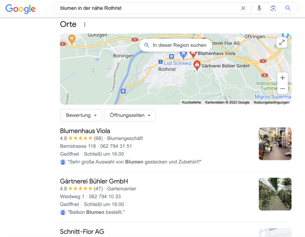 Blumen in der Naehe von Rothrist hohe Relevanz zur Suche Workshop Lokales Marketing Business3plus Academy