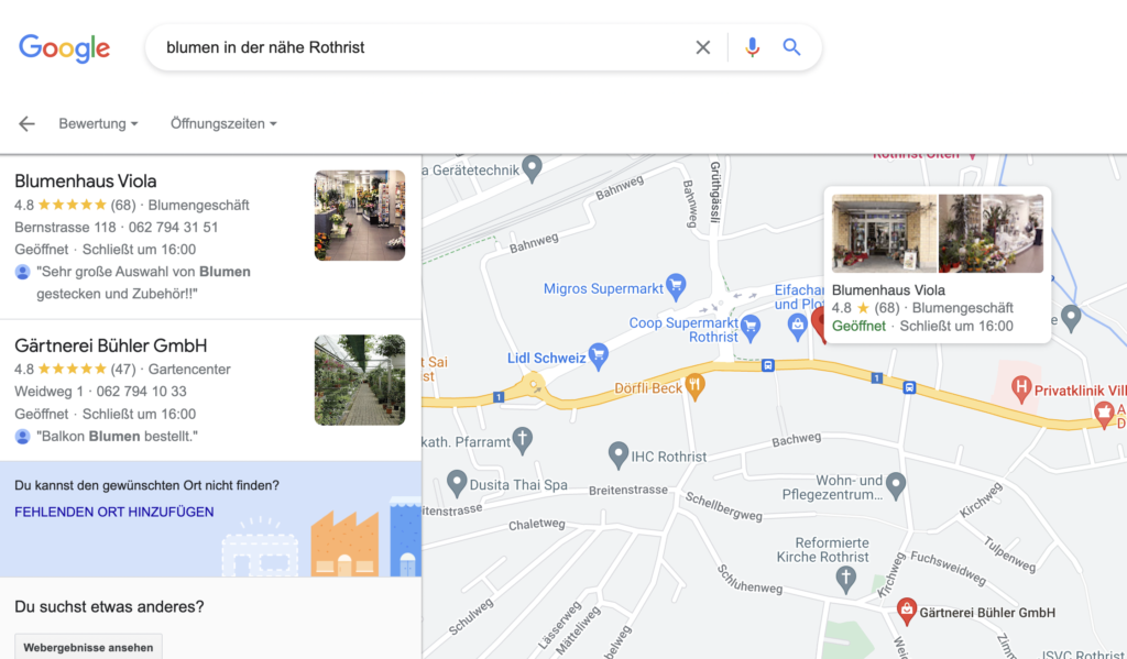 Distanz zur und Google Maps